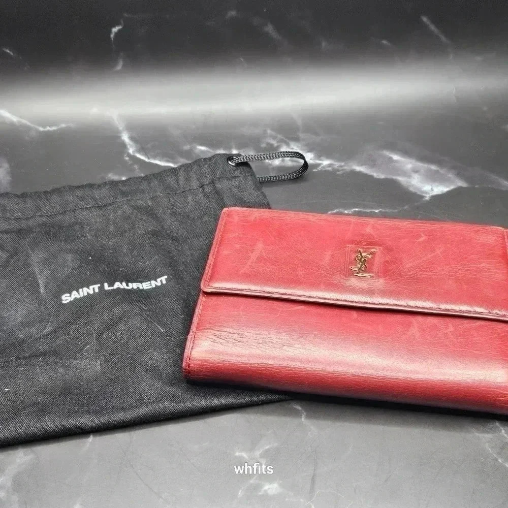 Yves Saint Laurent Cassandra Red Trifold Wallet with Coin Pouch